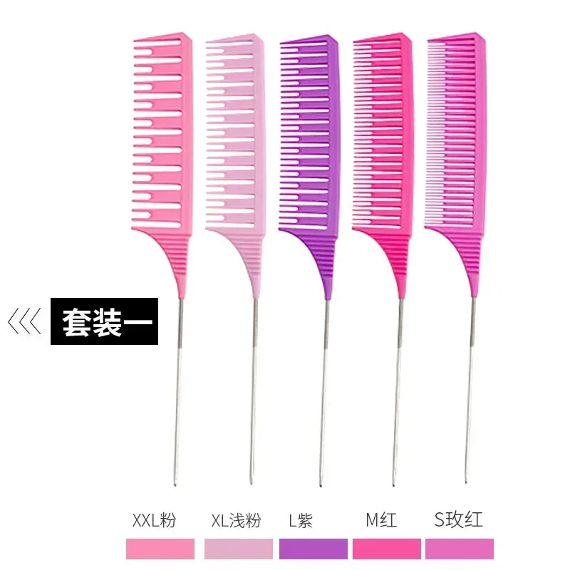 5pcs Hairbrush Hair Styling Combs Tailed Comb Set Coloring Dyeing Comb Salon Tool Sectioning Highlighting Weaving Cutting Comb