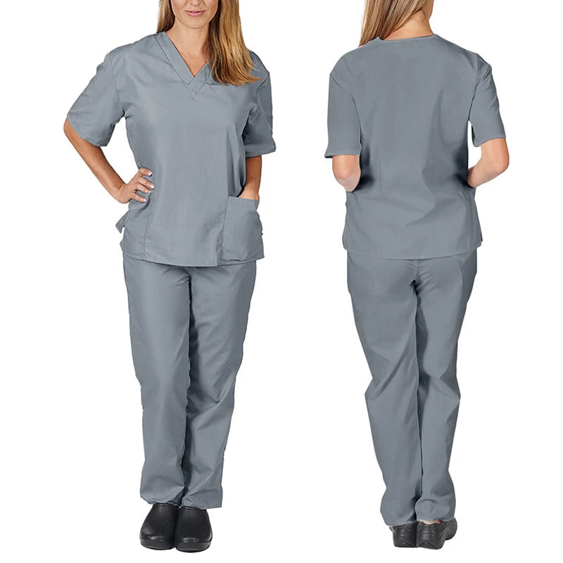 Hospital Women Doctor Nursing Uniform Casual Short Sleeved V-Neck Jogger Suits Nurse Pharmacy Working Scrubs Medical Uniforms