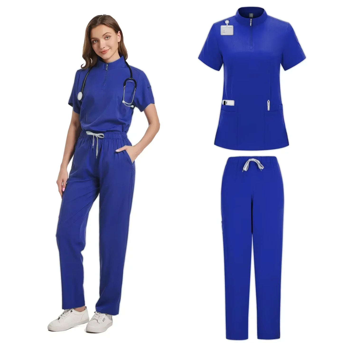 Hot Sale Tops Straight Pants Pet Clinic Nursing Scrubs Uniforms Sets Women'S 12 Color Stretch Medical Uniform Summer Scrubs Set