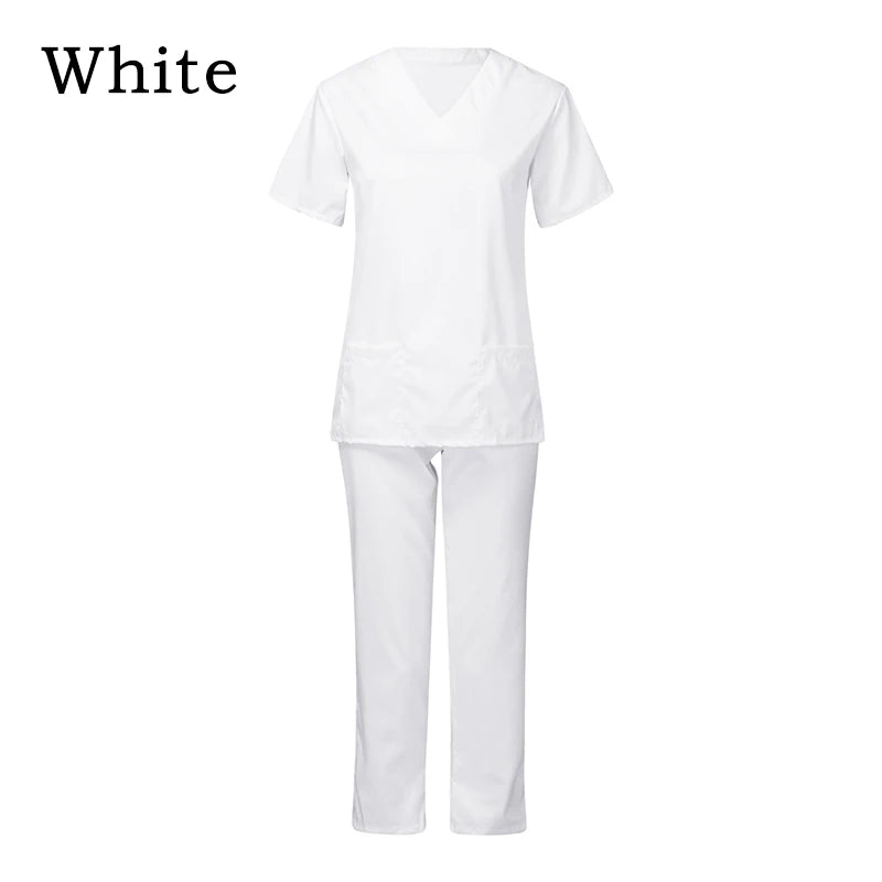 Hospital Women Doctor Nursing Uniform Casual Short Sleeved V-Neck Jogger Suits Nurse Pharmacy Working Scrubs Medical Uniforms