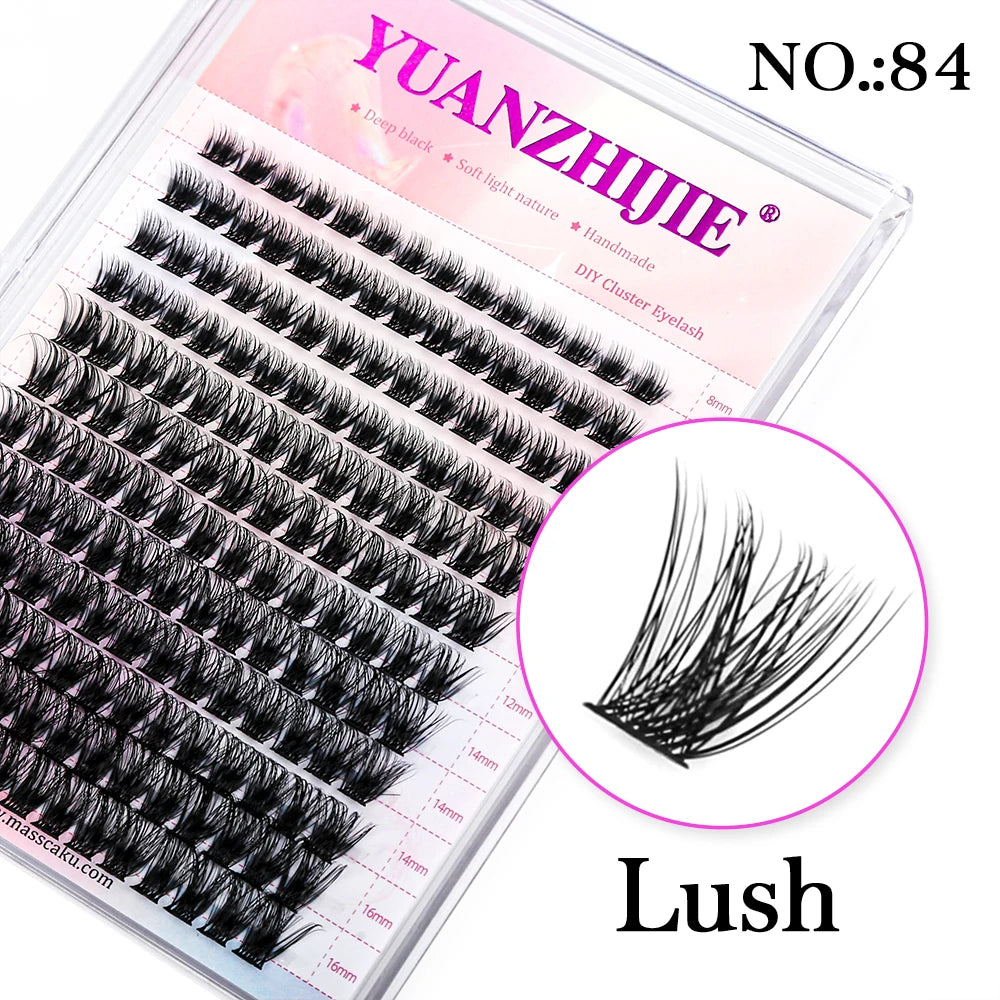 High Quality YUANZHIJIE Lightweight Heat Bonded Segmented Lashes 8-16mm Mix Size 3D Effect Long-lasting Clusters Eyelash Trays