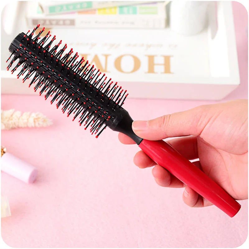 Professional Plastic Round Brush Comb Spiral Roller Curly Hair Combs Massager Hairbrush Dressing Salon Barber Comb Hairstyle red