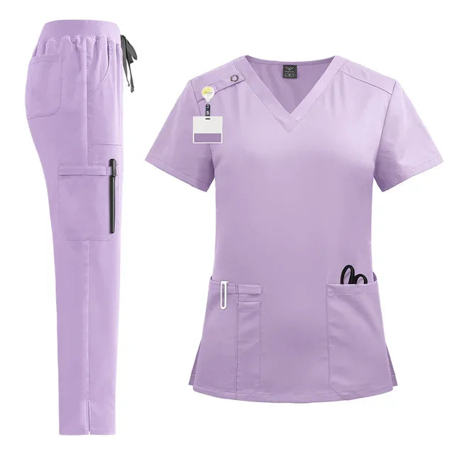 Uniforme d'Allaitement à Manches Courtes et Col en V pour Femme, Ensemble de Vêtements de Travail Médicaux Multicolores