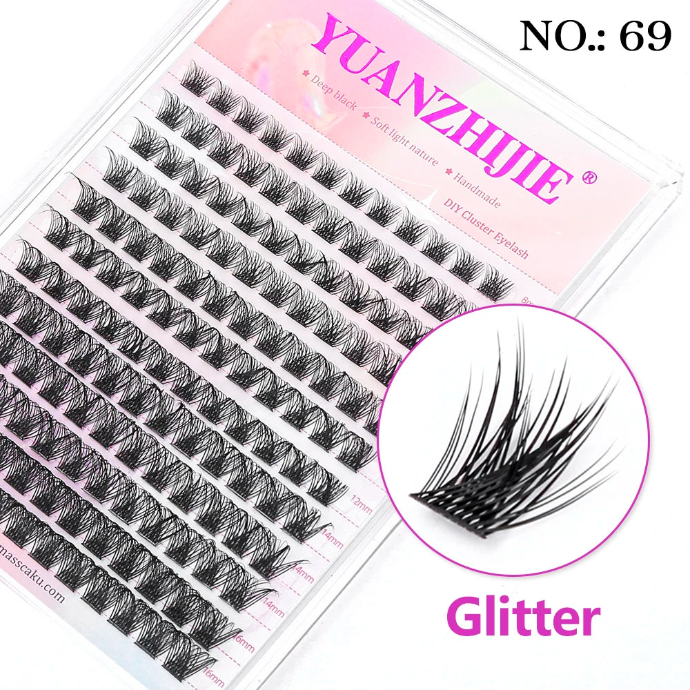 High Quality YUANZHIJIE Lightweight Heat Bonded Segmented Lashes 8-16mm Mix Size 3D Effect Long-lasting Clusters Eyelash Trays