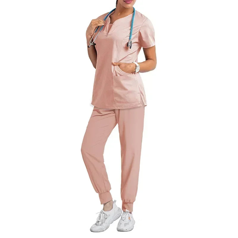 Sleeved Apparel Top Pharmacy Working Medical Hospital Doctor Nursing Uniform V-neck Jogger Nurse Women Casual Short