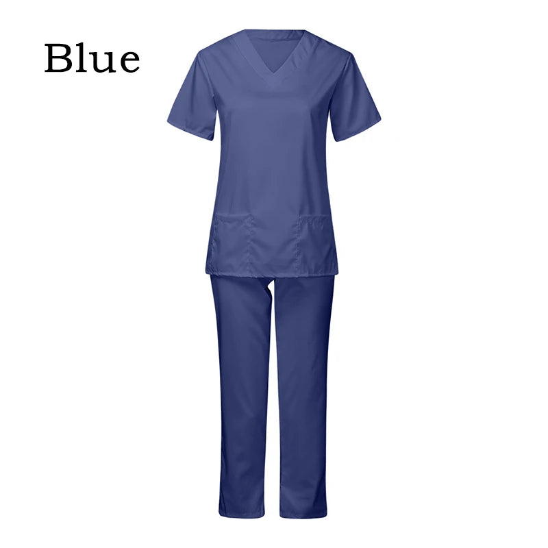 Hospital Women Doctor Nursing Uniform Casual Short Sleeved V-Neck Jogger Suits Nurse Pharmacy Working Scrubs Medical Uniforms