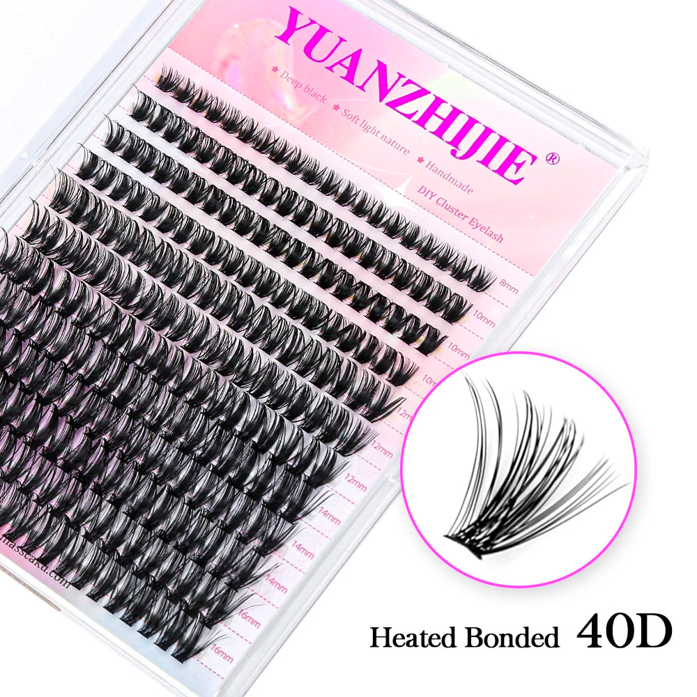 High Quality YUANZHIJIE Lightweight Heat Bonded Segmented Lashes 8-16mm Mix Size 3D Effect Long-lasting Clusters Eyelash Trays