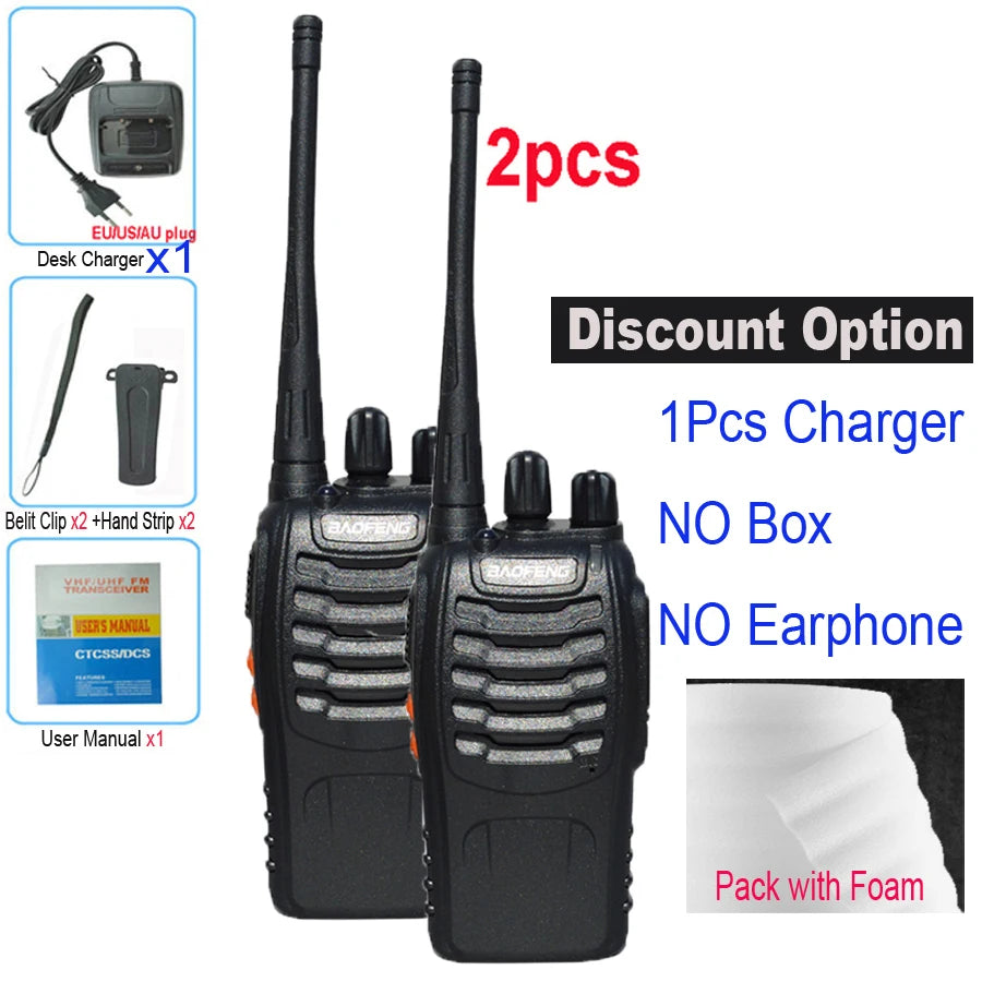 2Pcs/lot Baofeng BF-888S Walkie Talkie Frequency Long Range Portable UHF Ham Two Way Radio Receiver Transmitter Transceiver