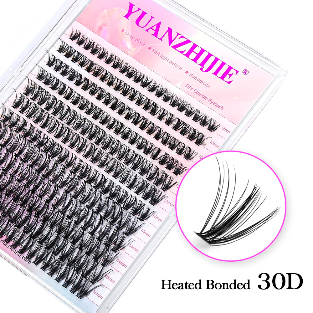 High Quality YUANZHIJIE Lightweight Heat Bonded Segmented Lashes 8-16mm Mix Size 3D Effect Long-lasting Clusters Eyelash Trays