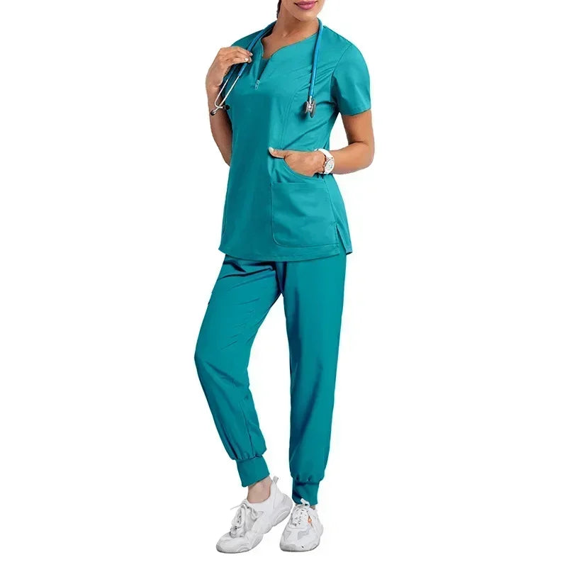 Sleeved Apparel Top Pharmacy Working Medical Hospital Doctor Nursing Uniform V-neck Jogger Nurse Women Casual Short