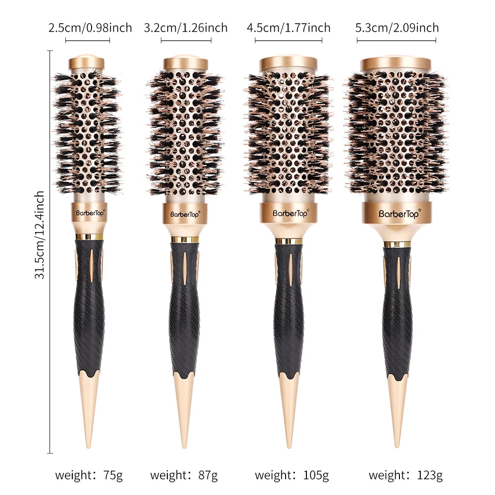 Salon Hairdressing Comb Durable Ceramic Iron Aluminium Tube Round Comb Gold Hairdressing Brush Barber Styling Tools