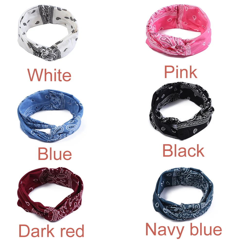 6PCS Bohemian Soft Twist Knotted Wide Edge Headband Women Sports Soft Yoga Turban Bandana HeadScarf Bandeau Femme Pour Cheveux