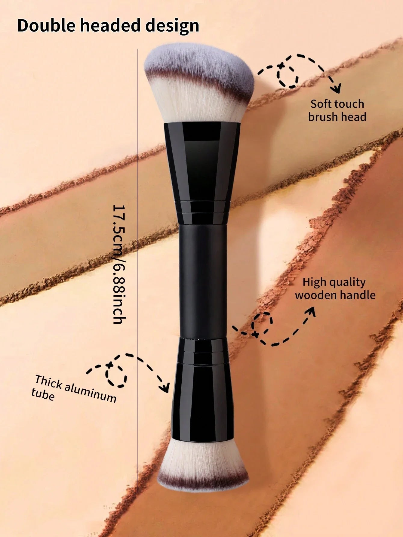 1pc Double-ended Foundation Brush & Contour Brush Multipurpose Makeup Tool, Black