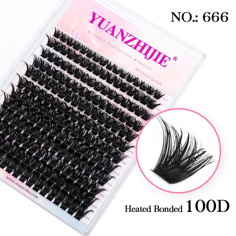 High Quality YUANZHIJIE Lightweight Heat Bonded Segmented Lashes 8-16mm Mix Size 3D Effect Long-lasting Clusters Eyelash Trays