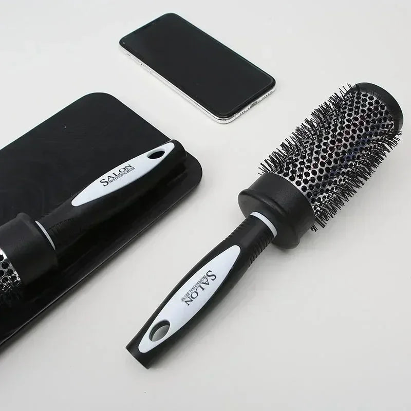 Hair Styling Hair Brush Nylon Comb Cylinder Curly Hair Rolling Comb Thermal Aluminum Tube Round Barrel Comb Curly Tool