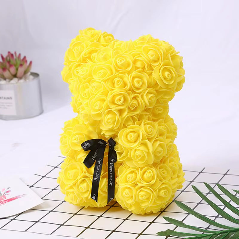 Rose Bear Flower Bear with Clear Box Rose Bear Gifts for Mother Hand Made Artificial Flowers Birthday for Valentine'S Day Party